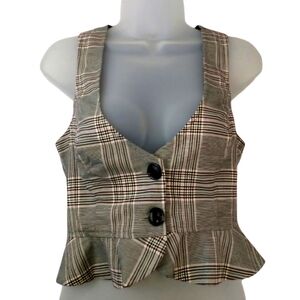 ✨ Maurices Gray Plaid Button Up Vest with Ruffle Hem – Size Small ✨